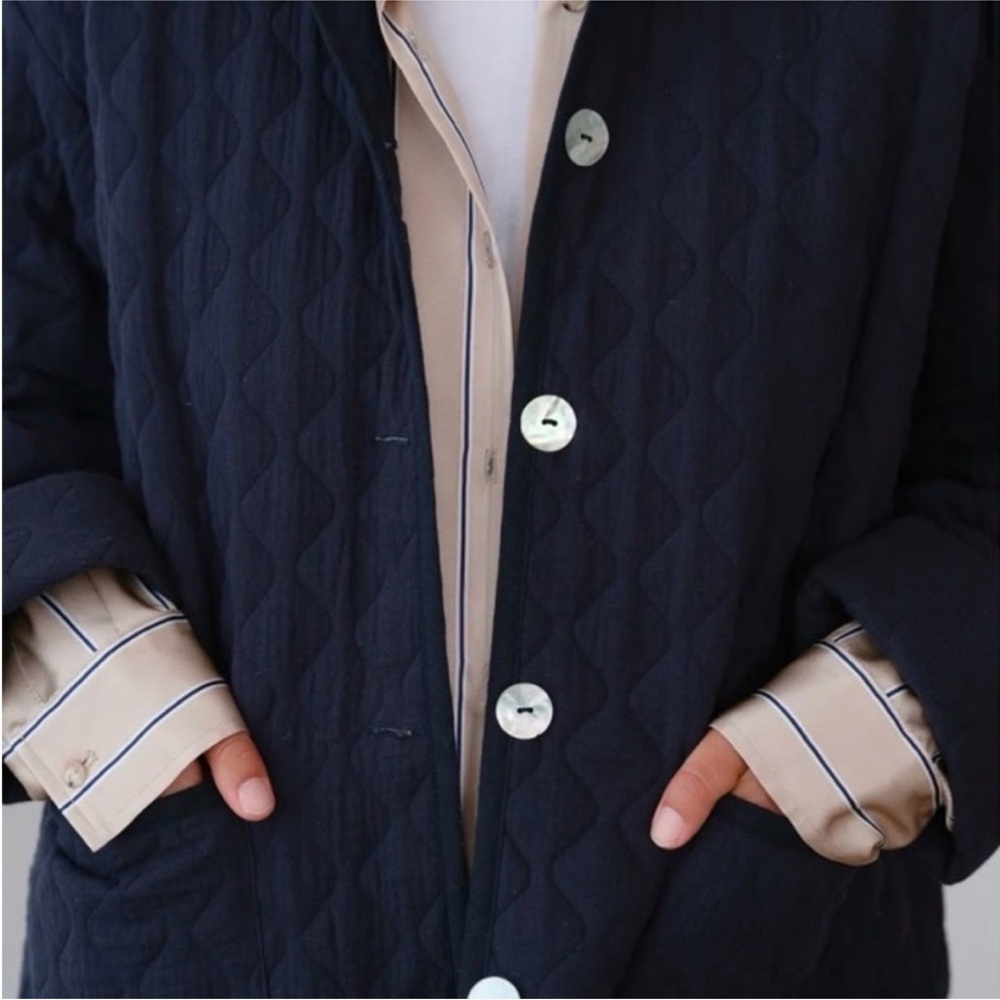DONNI Quilted Long midi jacket in Navy Blue NEW - Picture 4 of 8